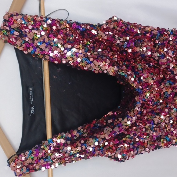 ZARA BLOGGER FAVORITE SHORT SEQUIN DRESS PINK, XS - Picture 5 of 8
